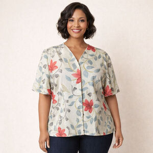 Adrianna Papell Blouse Plus Size 16 Beige Red Floral
